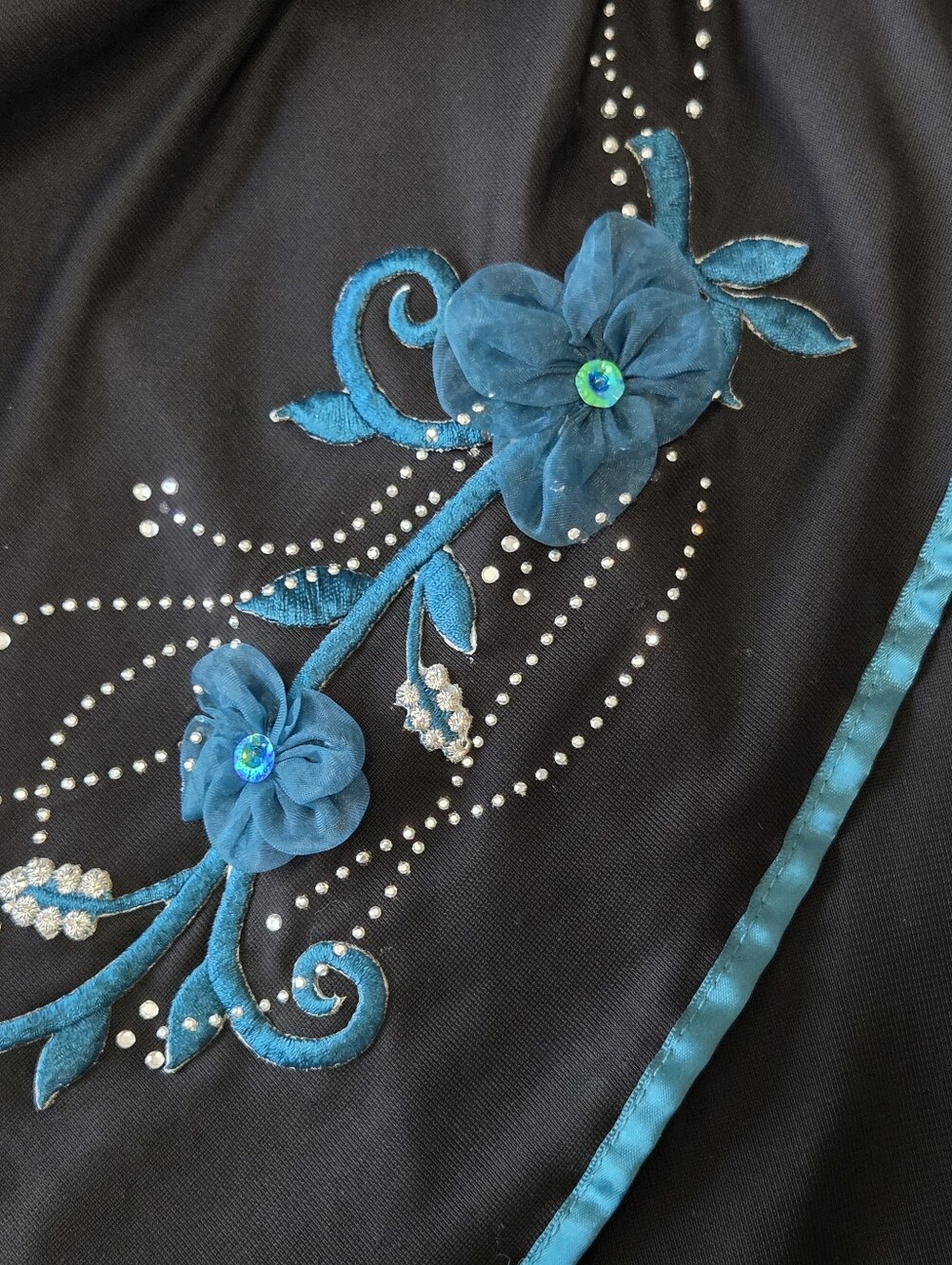Vintage Mariposa Black Mesh Teal Midi Dress Floral Embroidery Y2K Sz M Fits S - Picture 2 of 14